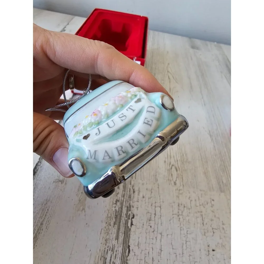 Lenox 2020 Just married vintage car porcelain ornament new Xmas tree teal weddin